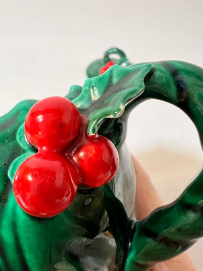 Lefton holly Christmas green sugar bowl