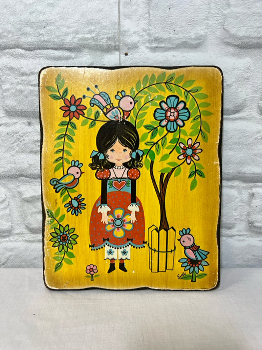 Bird lady vintage wall plaque