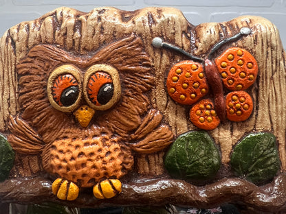 Vintage Ceramic Owl  Mirror 1970's 1980's EUC