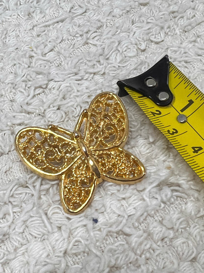 Vintage goldtone lacy cutout butterfly pin