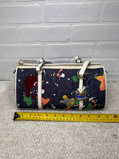 Dooney & Bourke Y2K Era Denim Paint Spatter Barrel Bag w/ Leather Trim