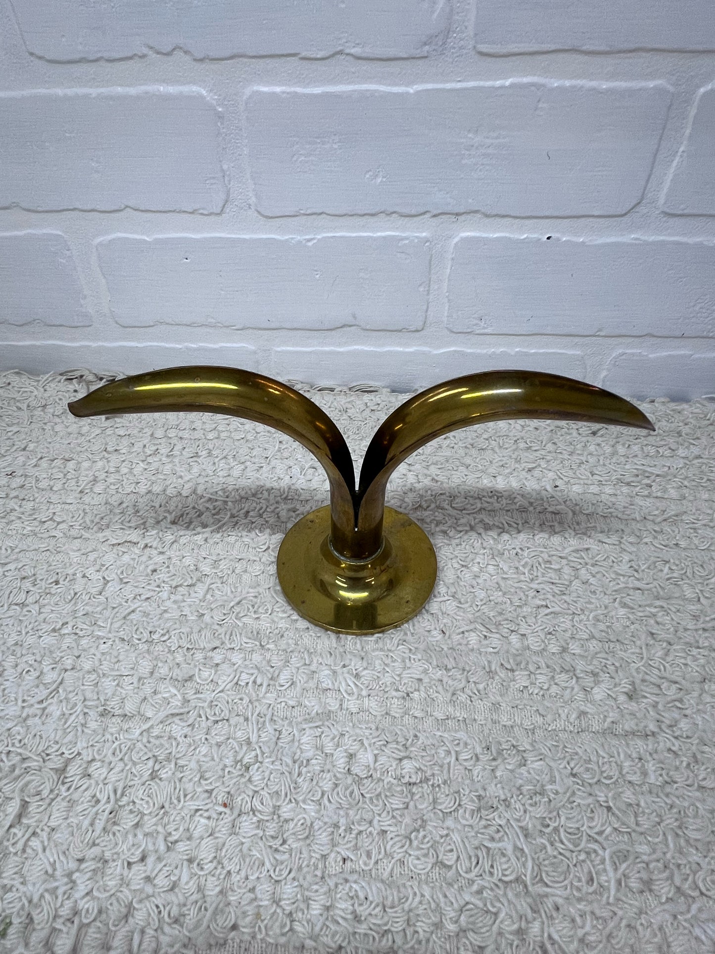 Swedish MCM Brass Lotus Candlestick Holders (Set of 2)