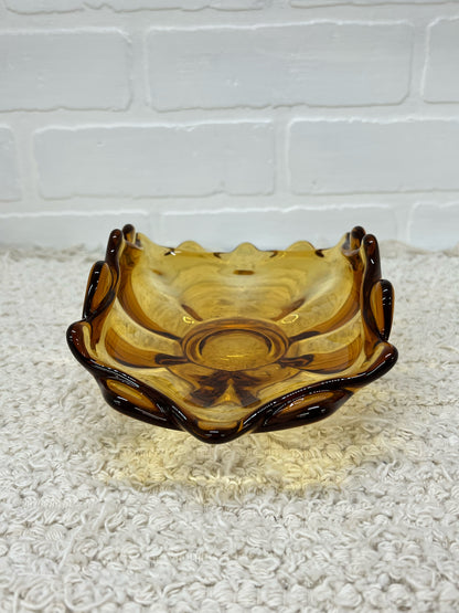 Viking glass MCM amber double crimp footed low bowl