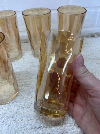 Jeannette Glass Glass set 8 orange glasses in caddy