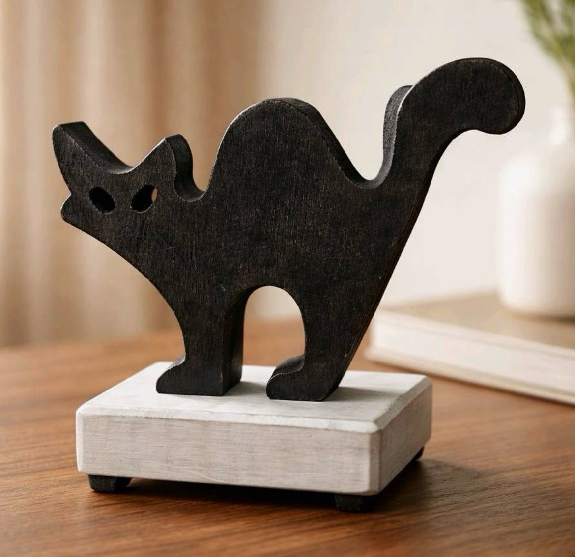 Halloween Hollow Cat Black Cat Shelf Sitter 5.25 by 5.25 Inches