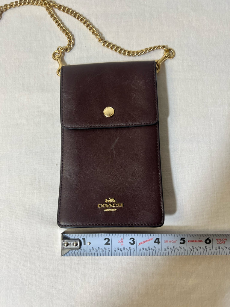 Coach leather dark brown crossbody w/ gold chain strap