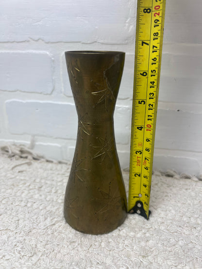 Vintage Brass Vase w/ Atomic Etched Design