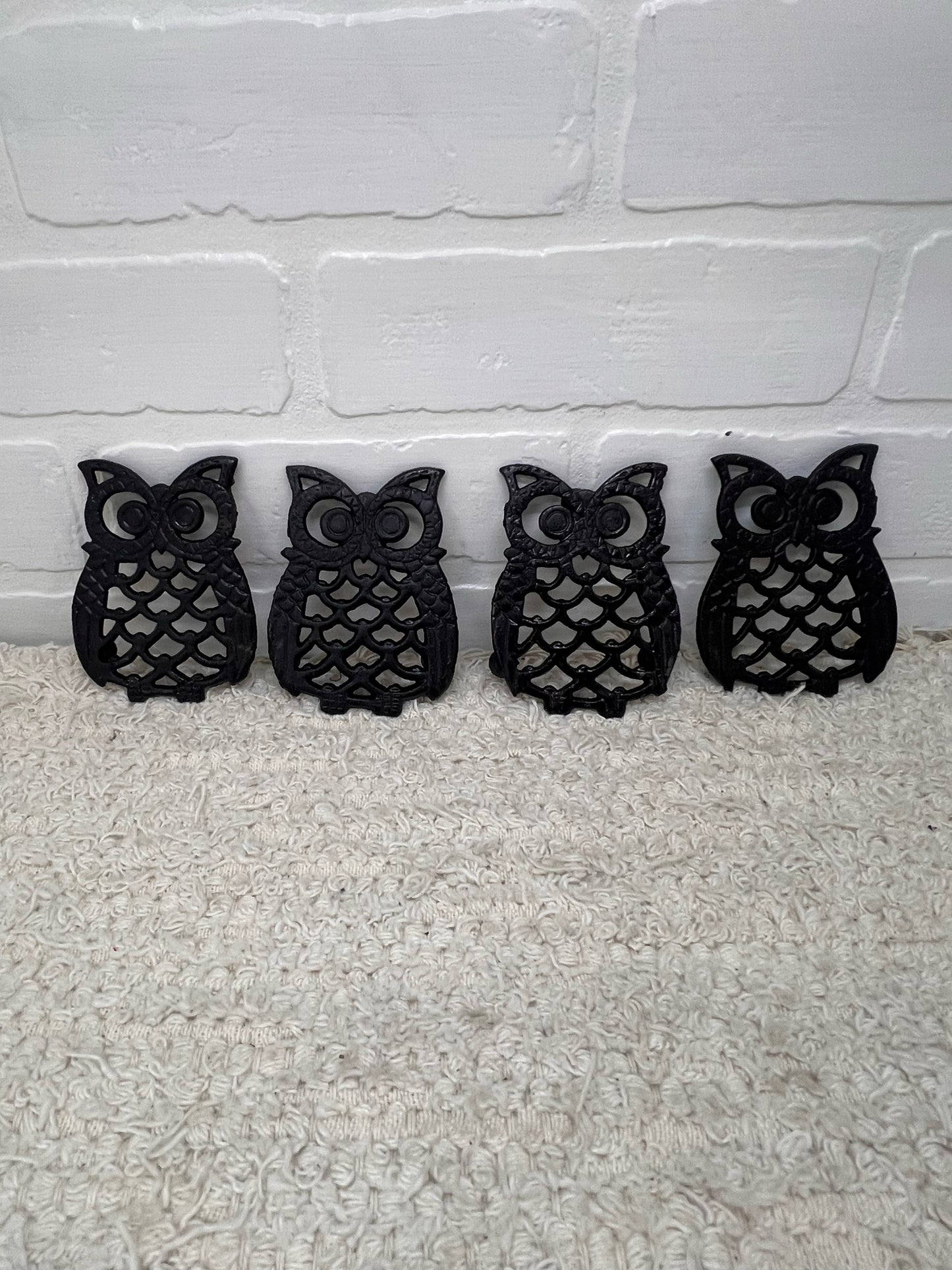Vintage Owl Trivet Set - 4 four inch metal owls