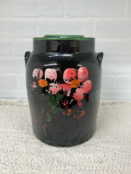 Primative painted lidded crock
