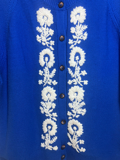 Size L Boden Blue Floral Embroidered Short Sleeved Cardigan Sweater