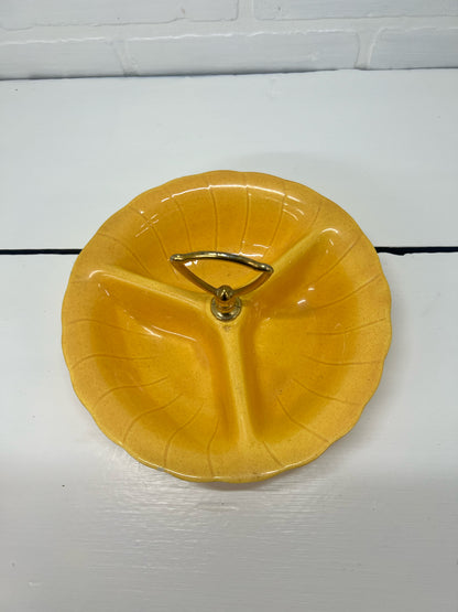Lane & Co yellow pottery divided dish