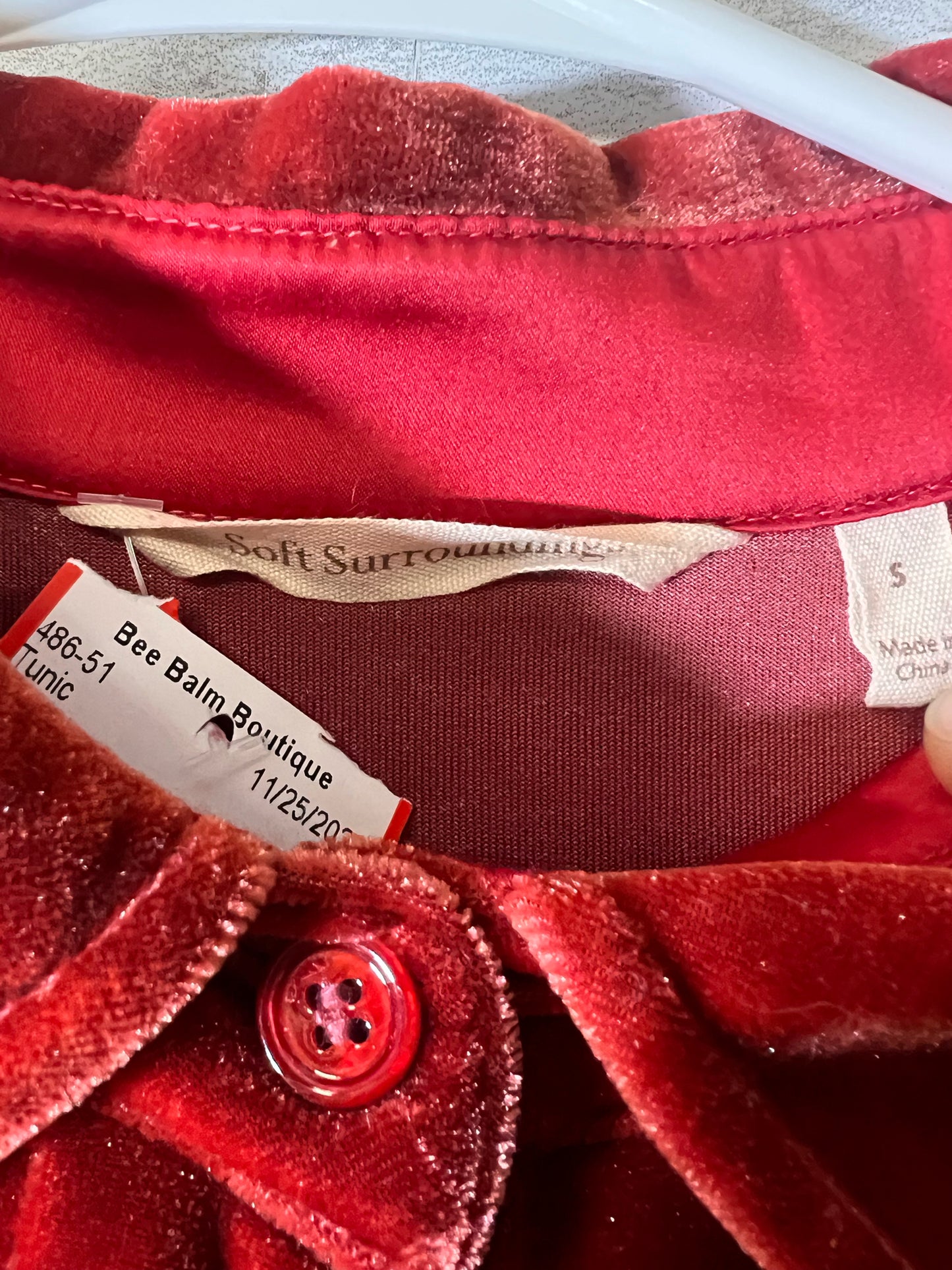 Size S Soft Surroundings Button Down Orange Velour Layering Tunic