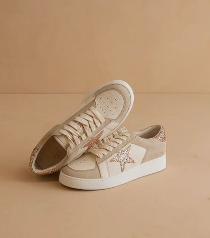 Oasis Society 'The Liberty' Glitter Star Sneakers in Beige