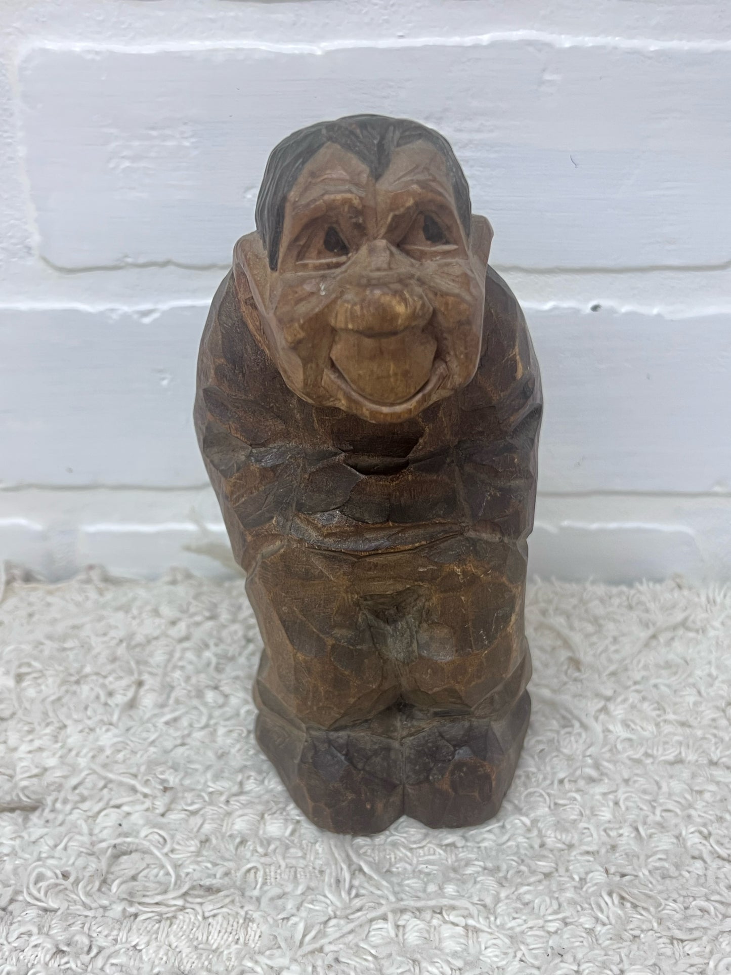 Vintage Hand Carved Wooden Troll Signed DAM - 6" Scandinavian Folk ARt