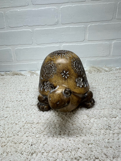 Faux wood resin floral turtle