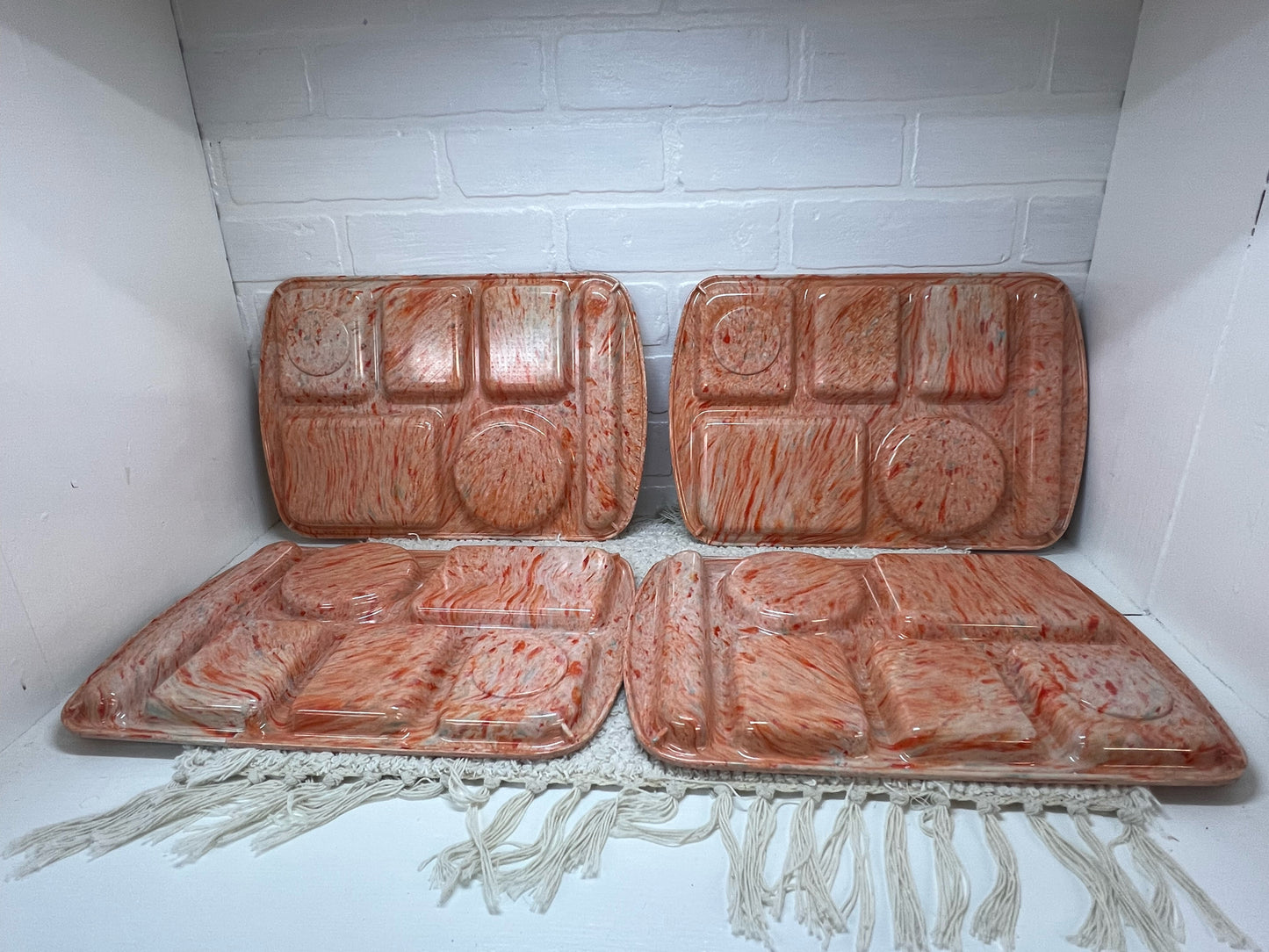 Prolon Lunch Tray Set (4) orange spatter/swirl pattern