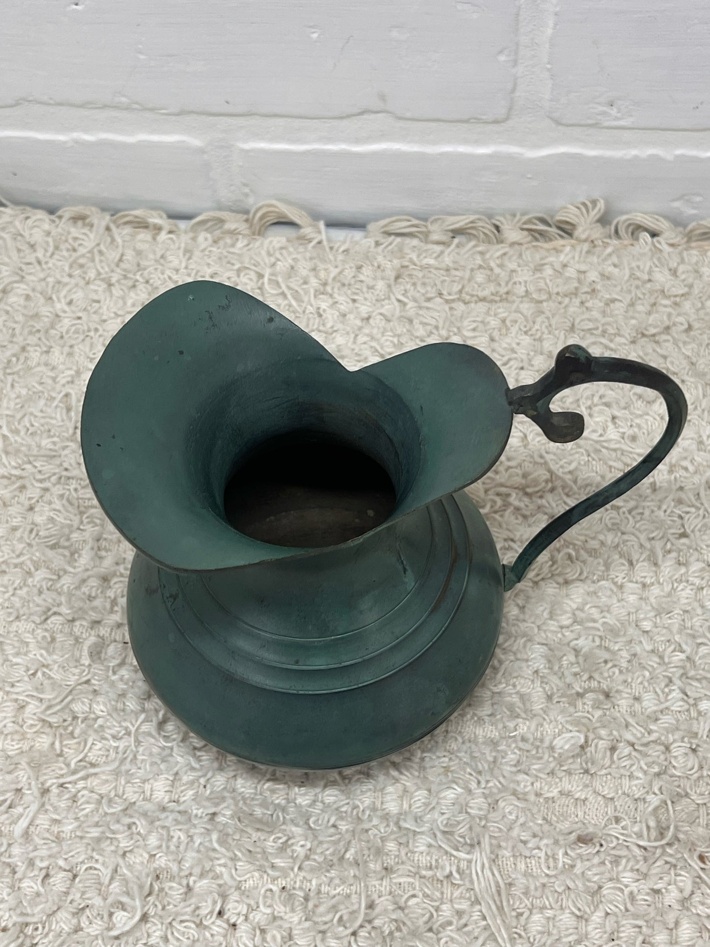 Vintage Green Metal 4" Pitcher w/ Ornate Handle
