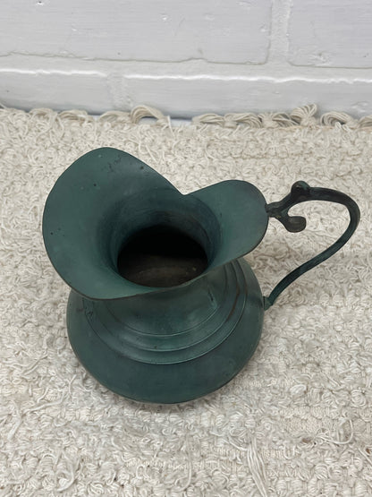 Vintage Green Metal 4" Pitcher w/ Ornate Handle
