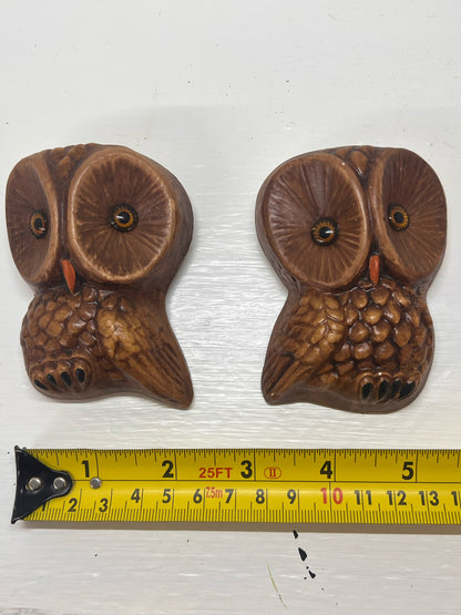 Set of Two 1970's Vintage 3 Inch Chalkware Owls
