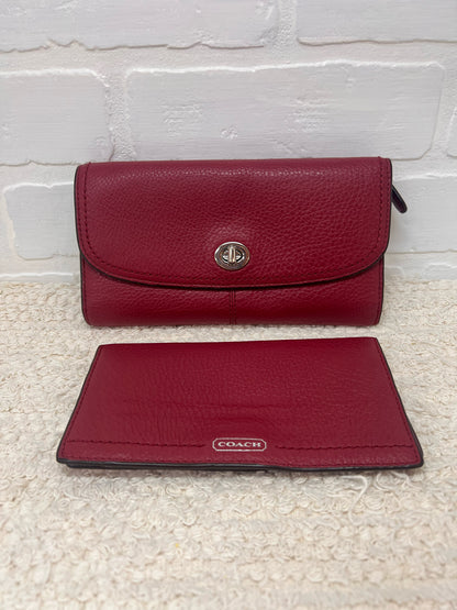 Coach Dark Red Leather Wallet w/ Coordinating Check Book Cover