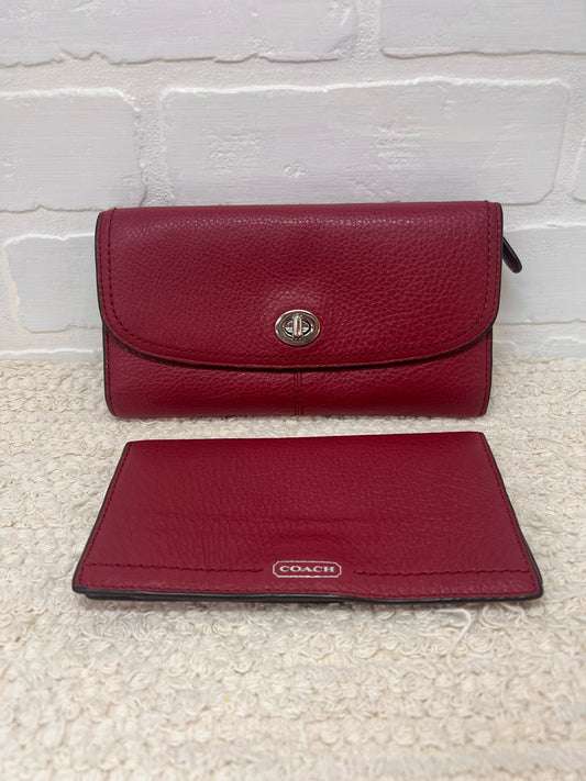 Coach Dark Red Leather Wallet w/ Coordinating Check Book Cover