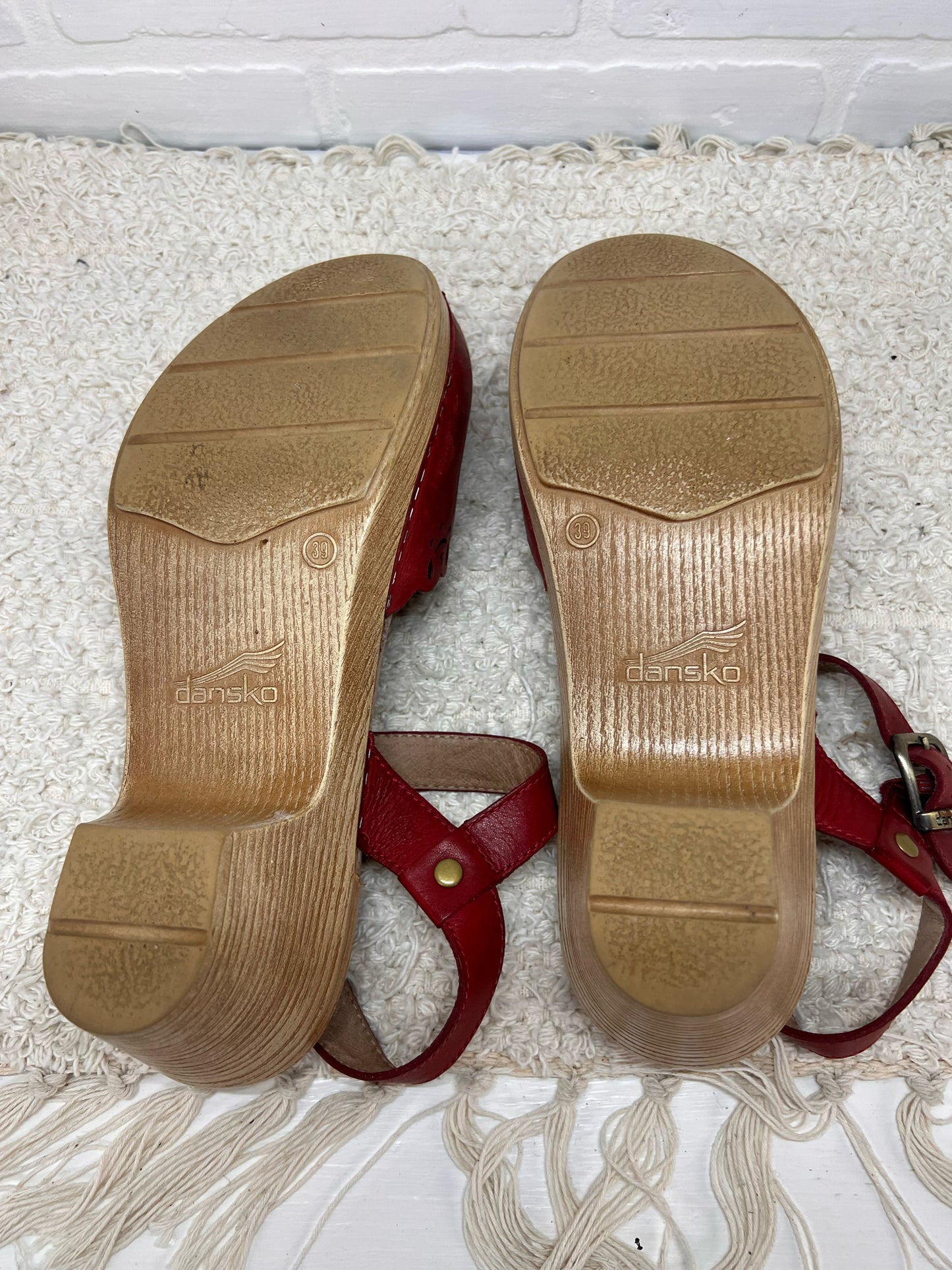 Shoe Size 39 Dansko Red Mary Jane Style Leather & Wood Clogs