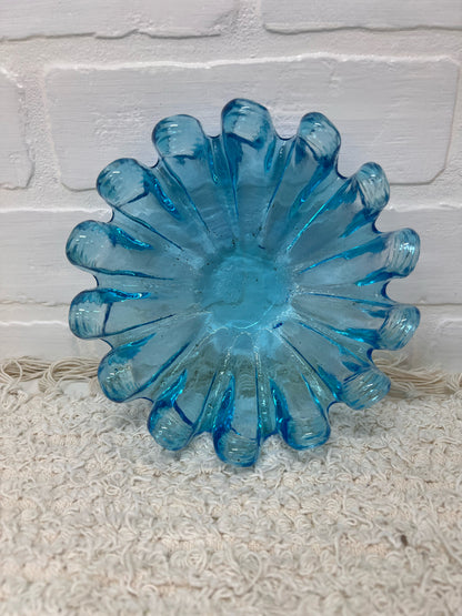 Vintage 'Pulled' Art Glass Blue Bowl