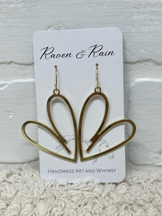 Raven & Rain Earrings - Goldtone Hearts