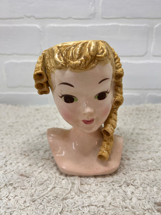 1950's Lady Head Vase Blonde with Sausage Curls