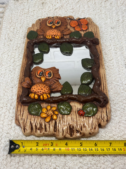 Vintage Ceramic Owl  Mirror 1970's 1980's EUC
