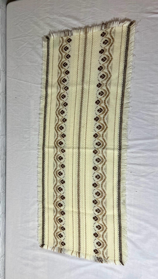 Woven vintage table runner in cream & brown