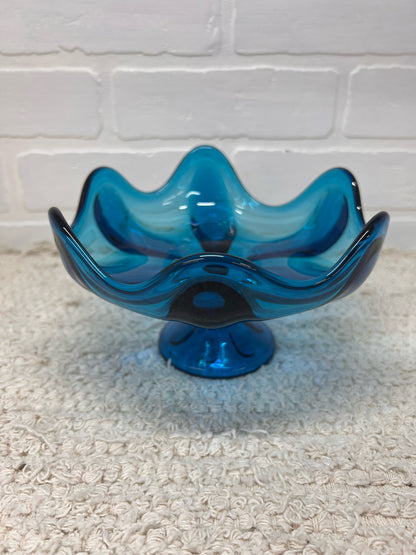 Viking Glass MCM Six Petal Blue Compote Pedastal Bowl