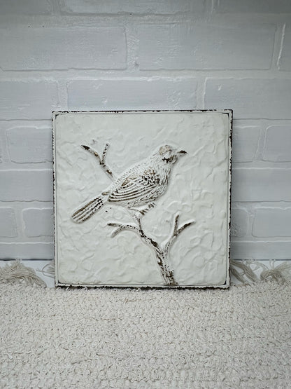 Whitewashed pressed metal bird wall art C