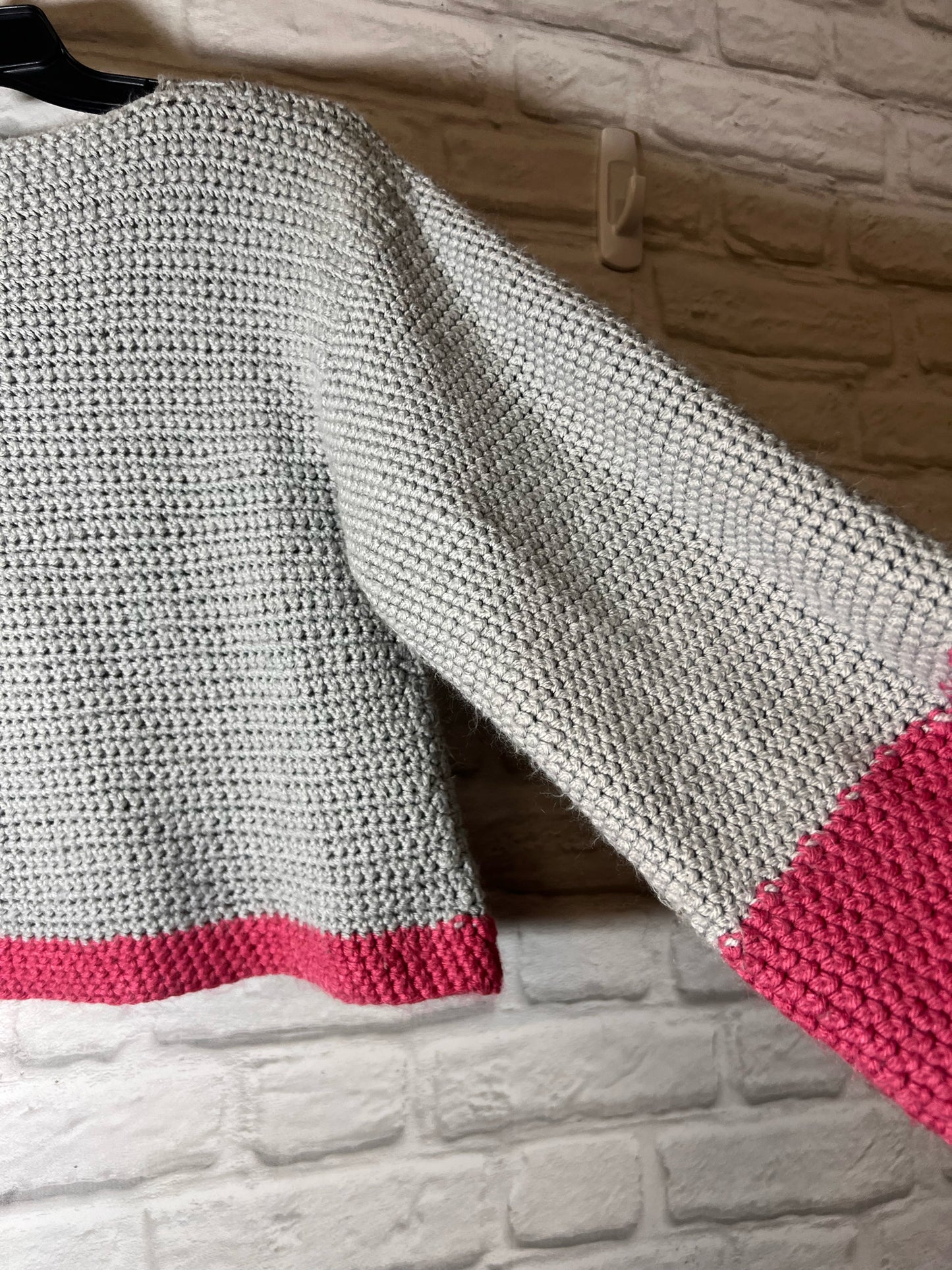 Size M Handmade Pink & Gray Colorblock Cropped Length  Sweater