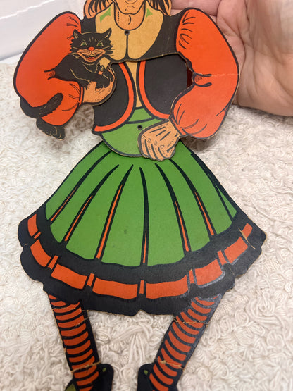 Vintage 1940's Beistle Wiggly Witch Cardboard/Cardstock Jointed Witch Cutout