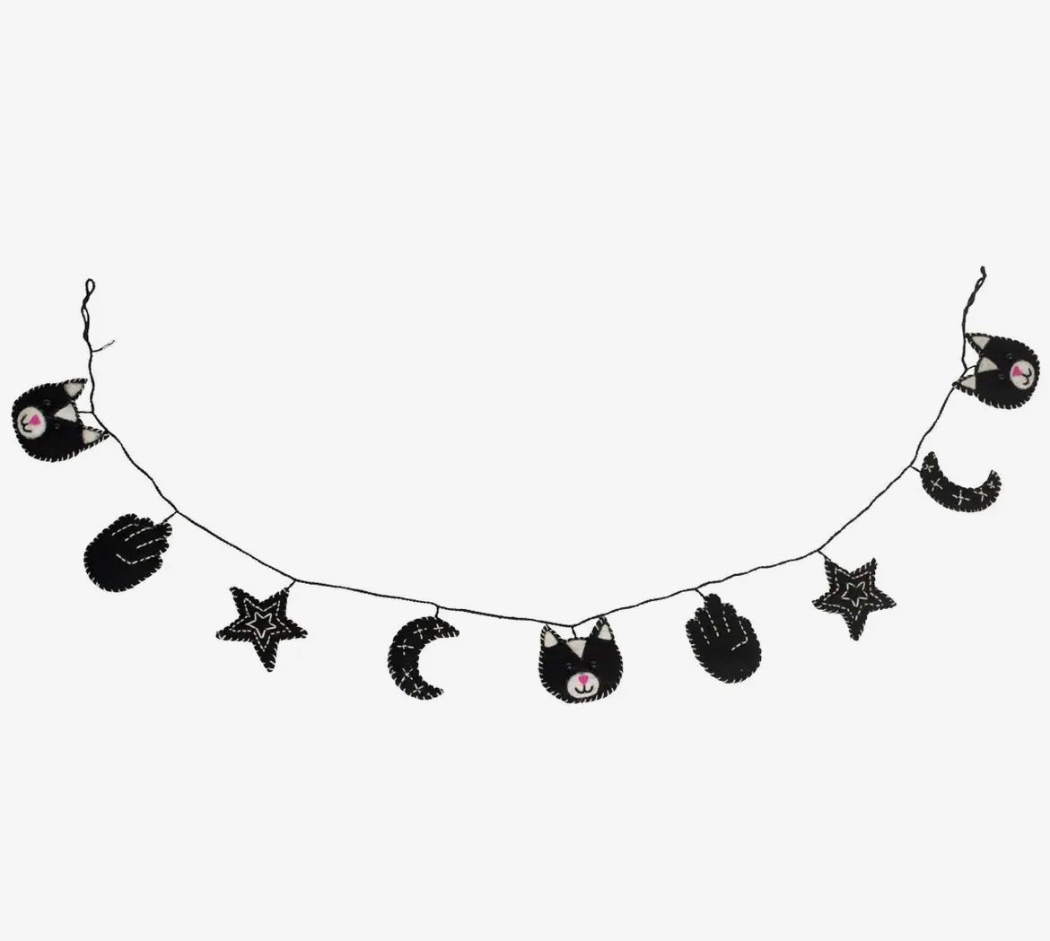 Lakhays Collection Handmade Black Cat Felted Wool Garland