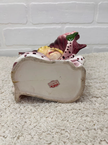 Ucagco Japan Vintage Lady Head Vase Southern Belle Pink Polka Dot