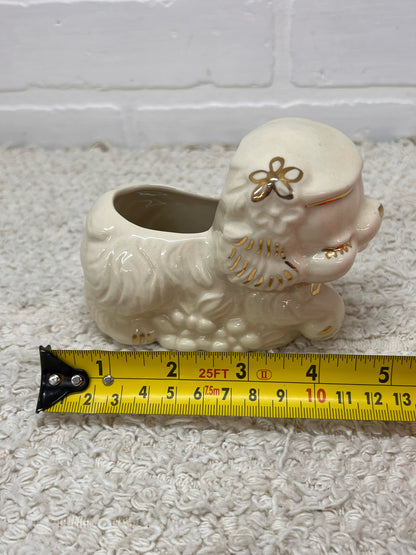 Vintage Sleeping Puppy Planter in Gold & White