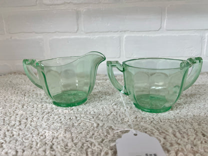 Vintage uranium glass cream and sugar set