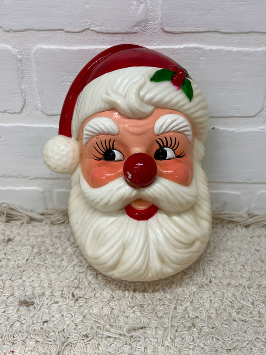 Vintage Plastic Santa Face Wall Mounted Music Box - 1970's