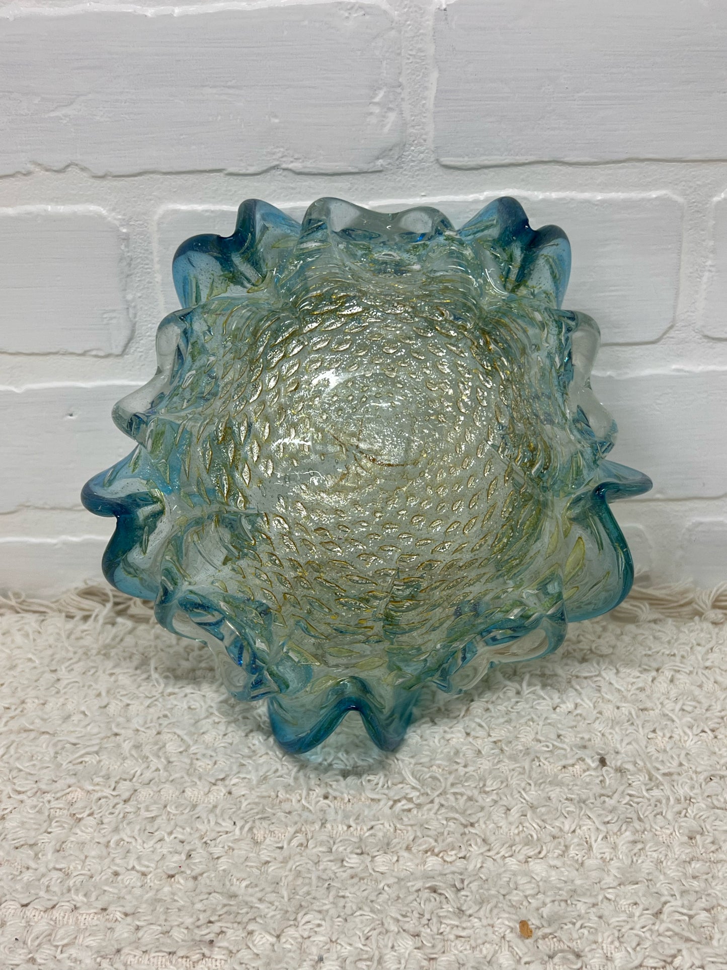 Murano/Murano Style Bollinato Blue & Gold Art Glass Bowl
