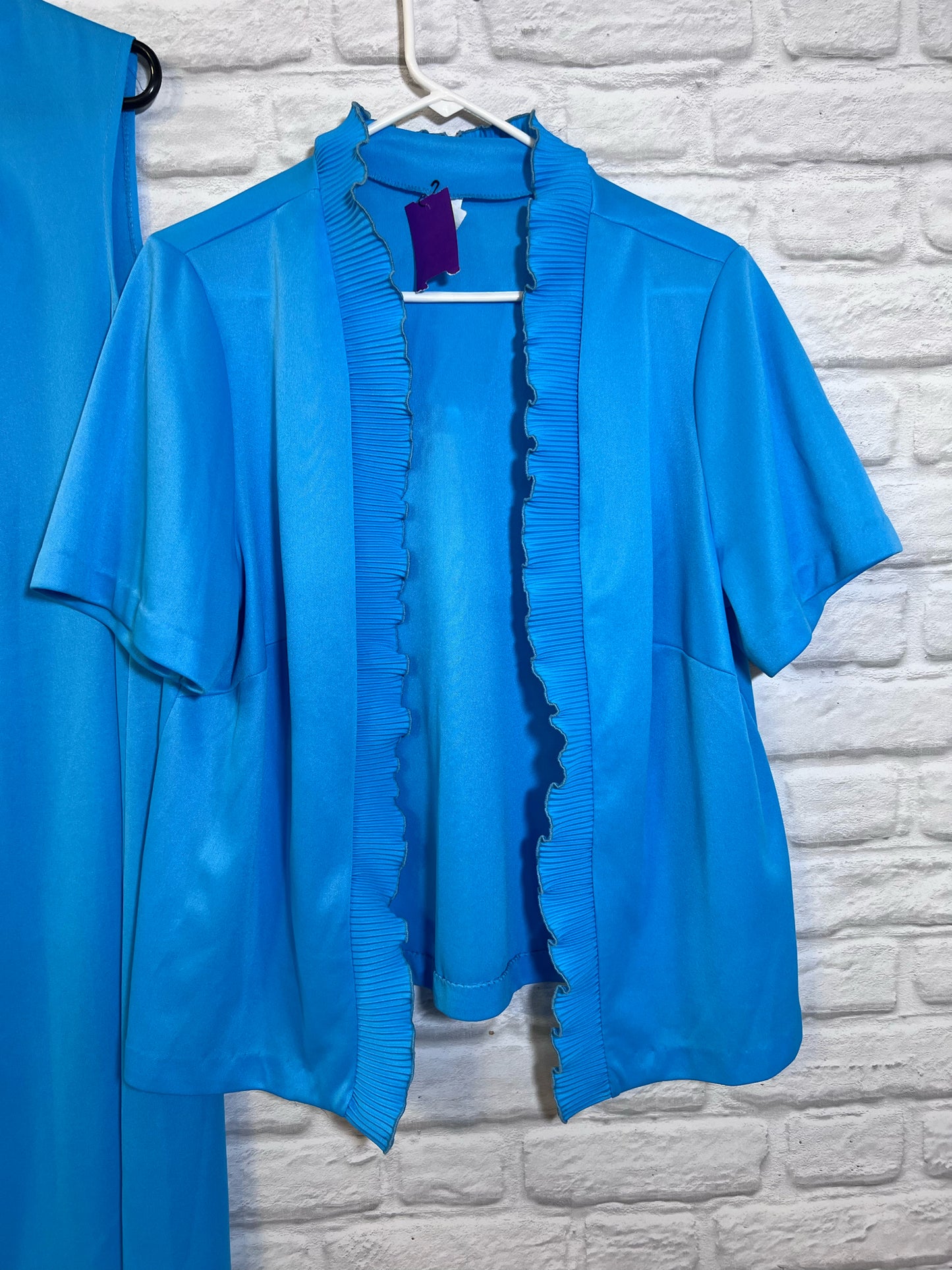 Vintage Dress Set - Blue Sleeveless Dress w/ Ruffle Cardigan