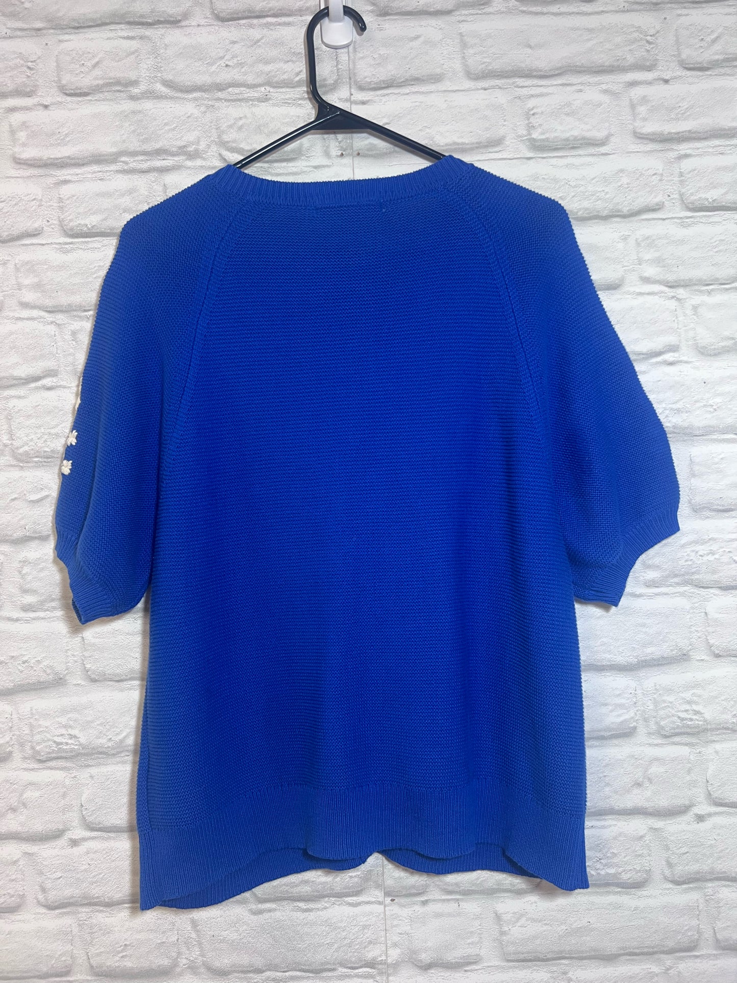 Size L Boden Blue Floral Embroidered Short Sleeved Cardigan Sweater