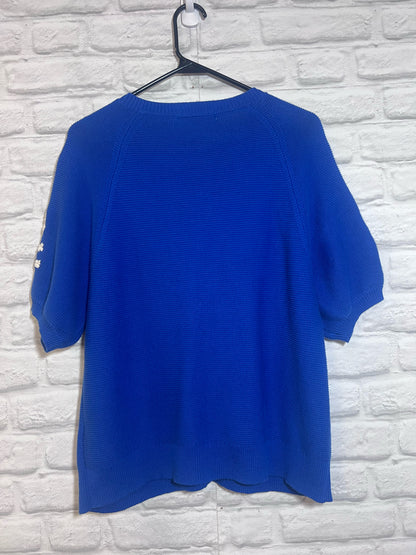 Size L Boden Blue Floral Embroidered Short Sleeved Cardigan Sweater