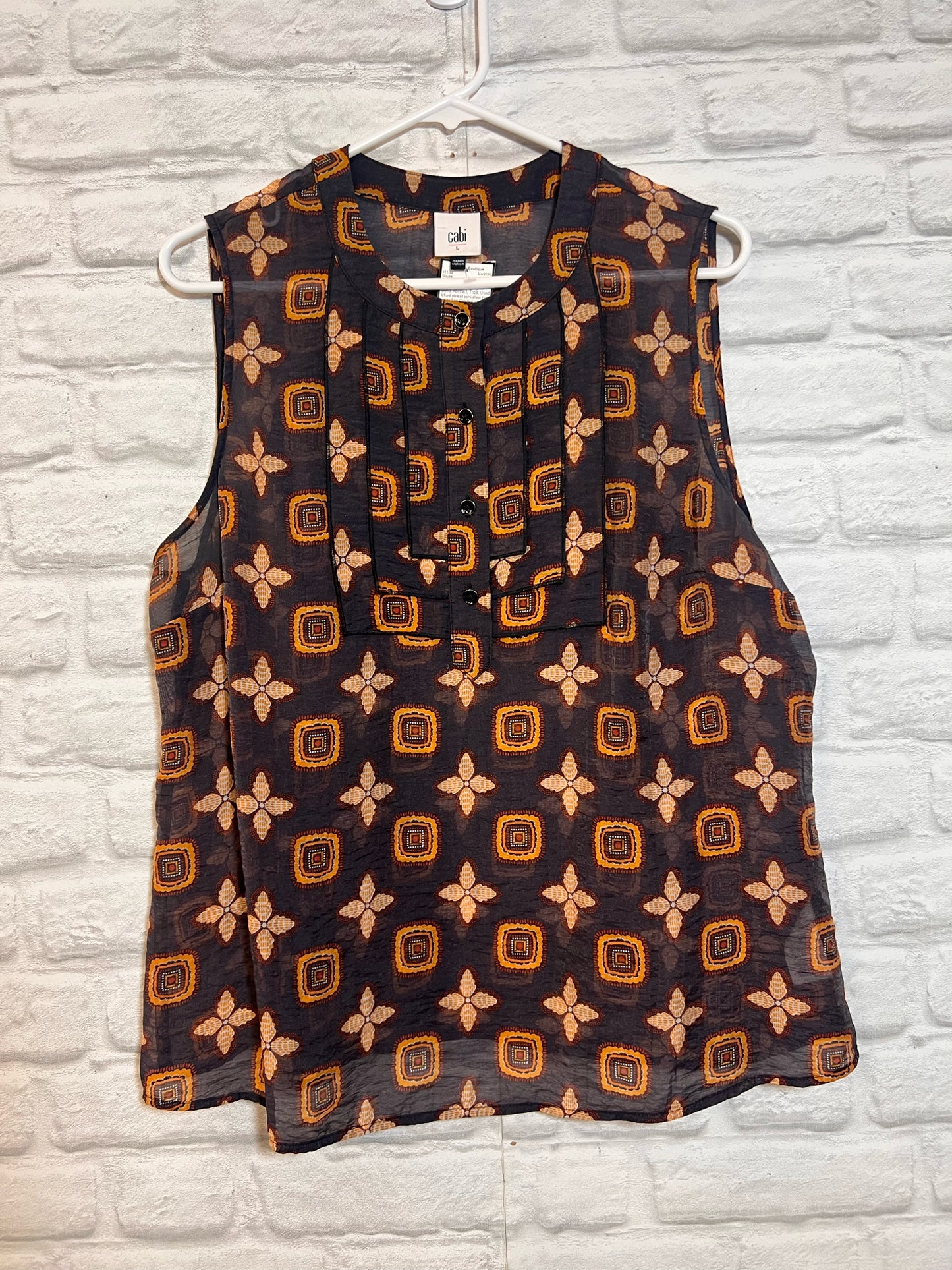 Size L CAbi Front Pleated Semi- Sheer Tank Blouse