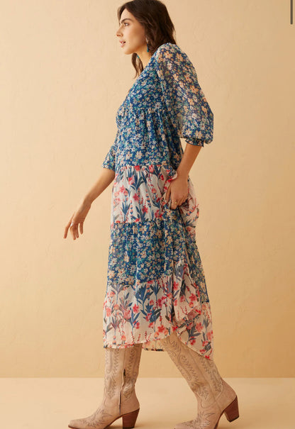 Myra Bag Cora Kay Drop Waist Dress in Blue Floral