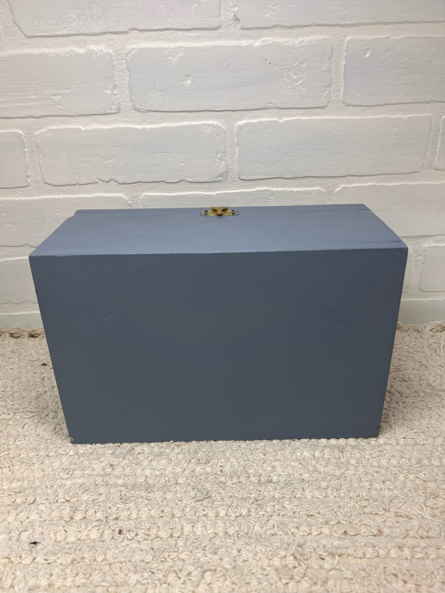 Vintage Blue Folk Art Painted Wood Box