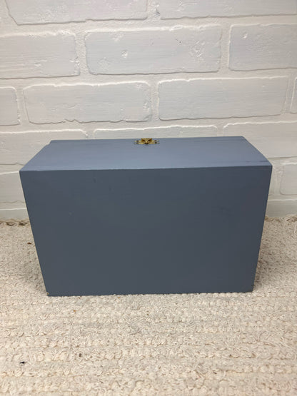 Vintage Blue Folk Art Painted Wood Box