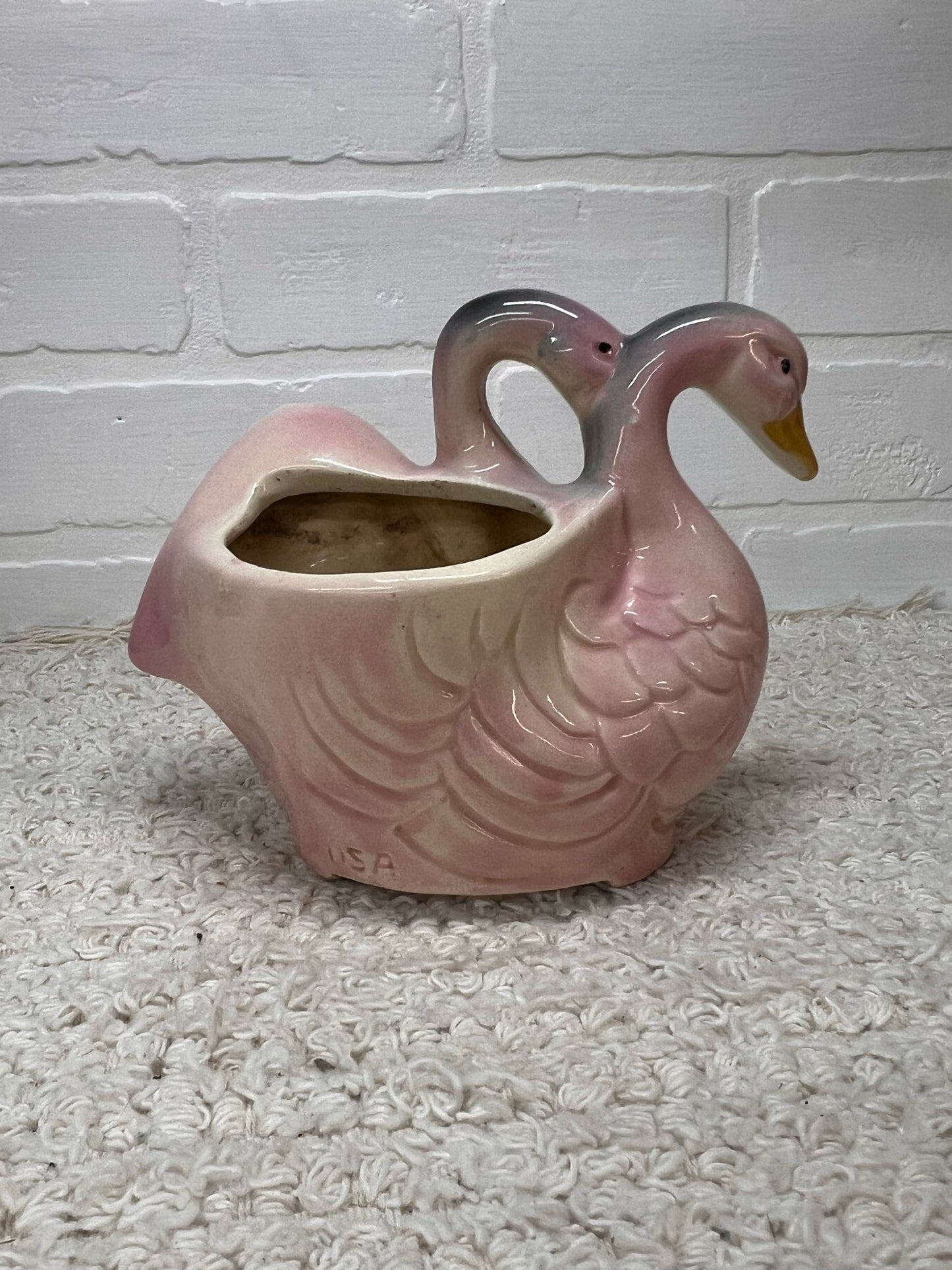 Vintage Pink & Gray Double Swan Planter