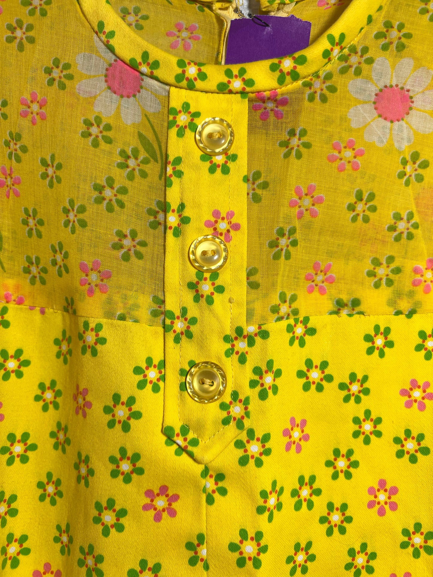 Vintage Bright Yellow Flower Power Mod 60s/70s Dress